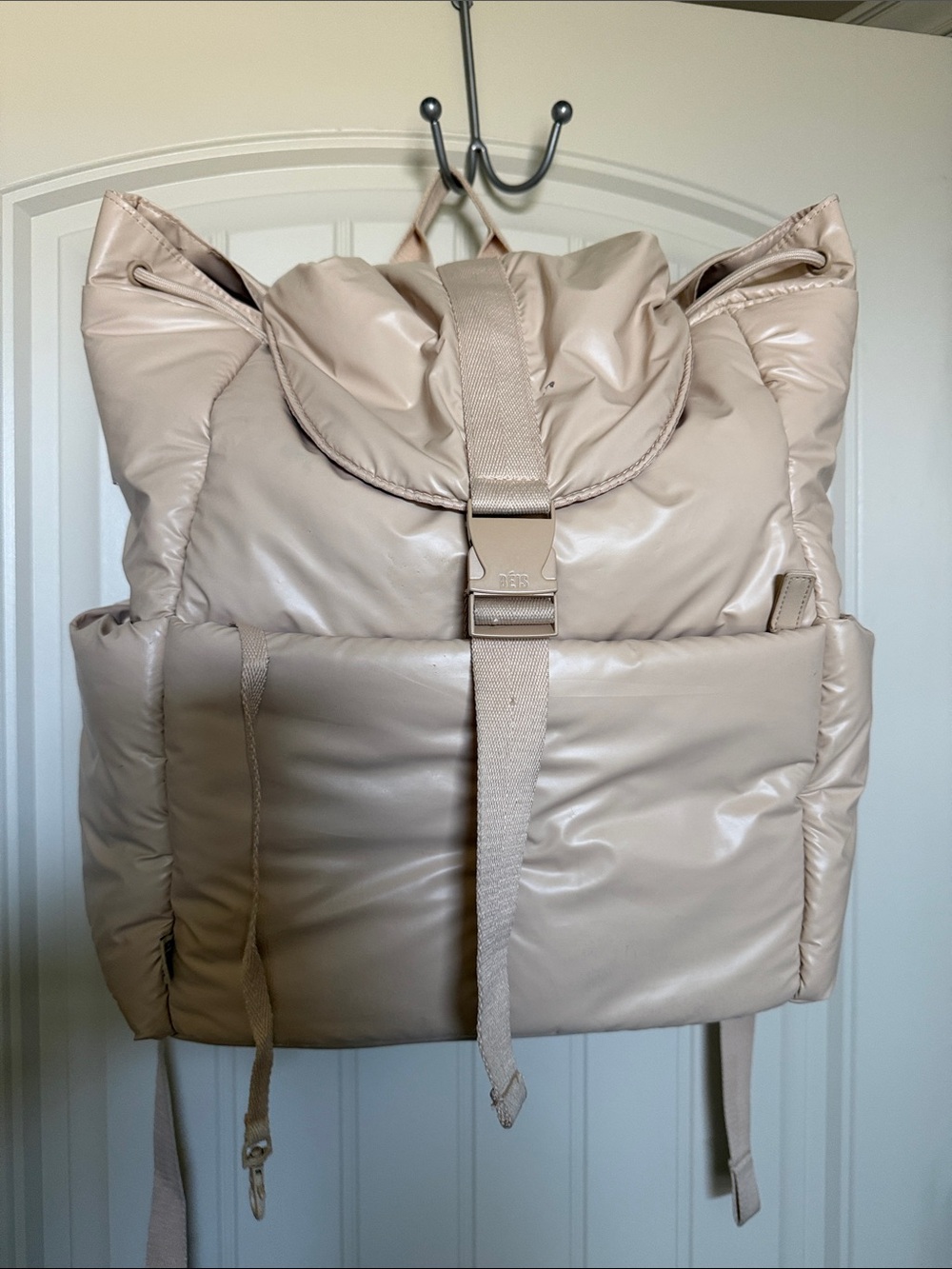 Beis Padded Beige Quilted Backpack